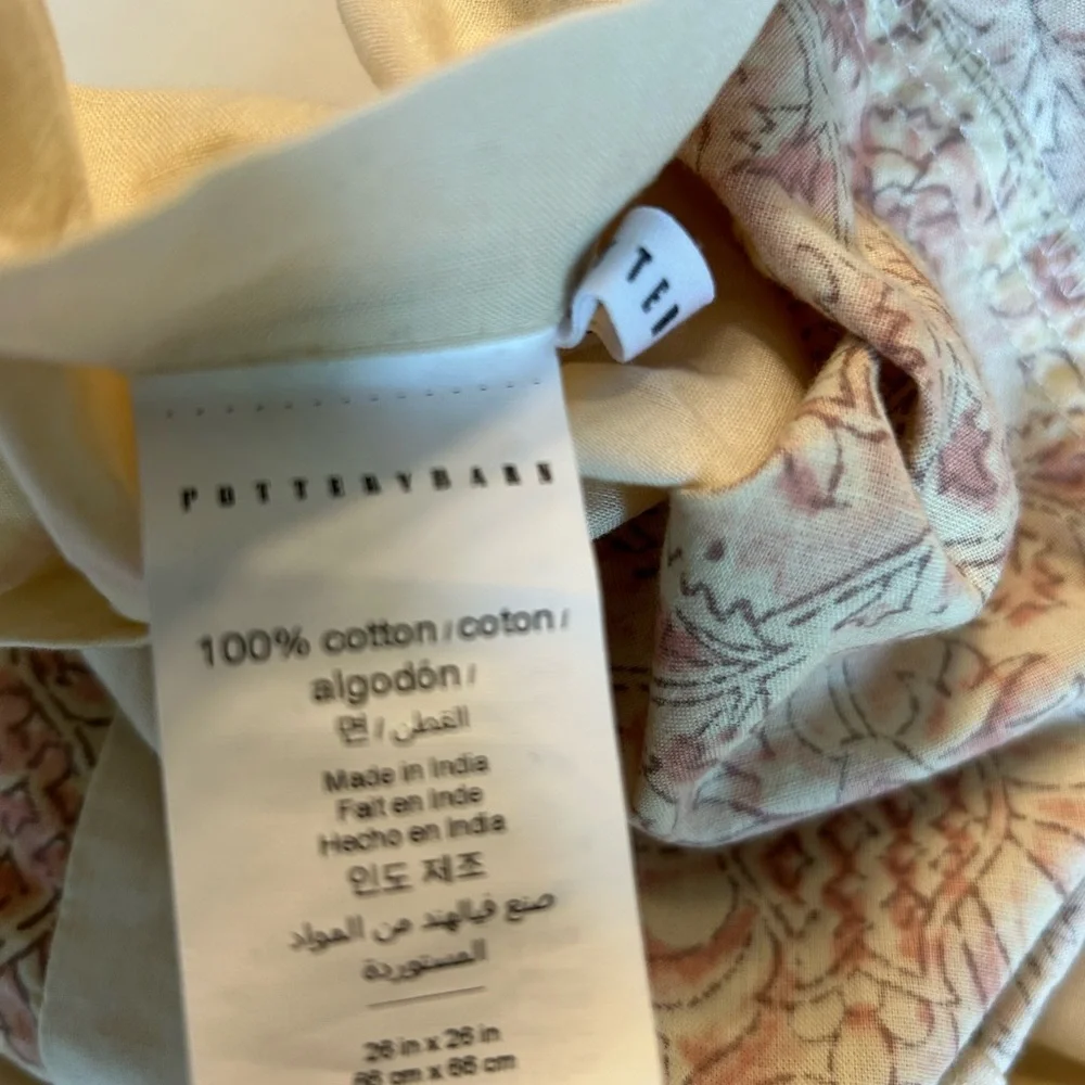 Pottery Barn Pink Cream Printed Euro Pillow Cover Cotton Size 26x26”